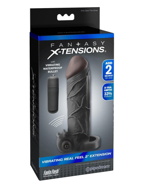 FANTASY X-TENSIONS VIBRATING REAL FEEL 2 INCH EXTENSION BLACK
