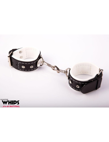 Kajdanki damskie z karabińczykami, białe – BDSM, skórzane WHIPS