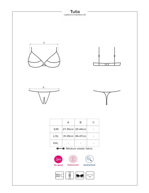 Obsessive Tulia otwarty komplet czarny S/M