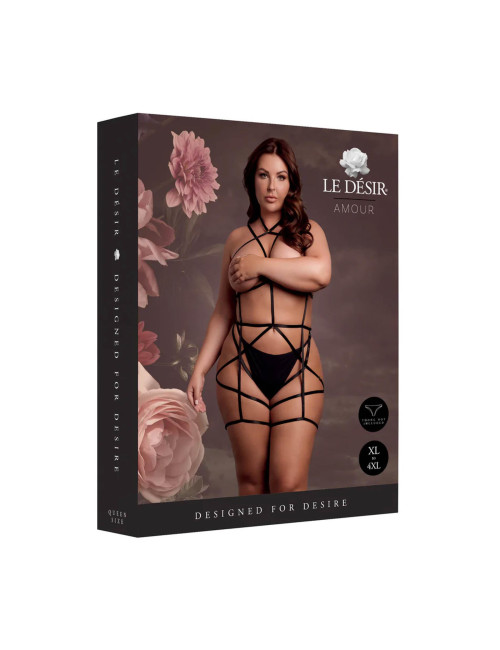 Le Désir Strappy Open Cup Body Harness Plus Size Black