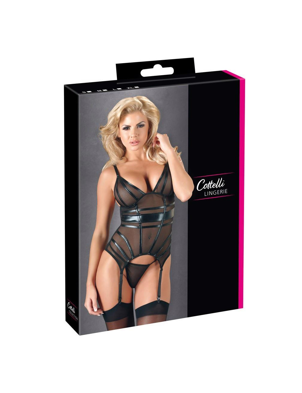 Cottelli LINGERIE Cami Suspender - Koronkowa koszulka z pasami do pończoch M