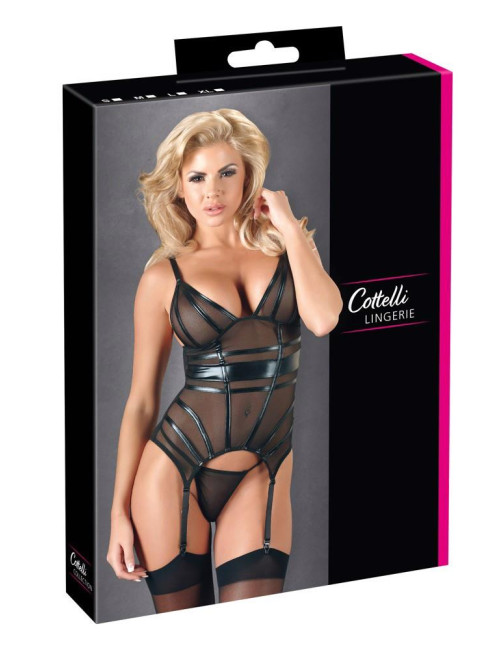 Cottelli LINGERIE Cami Suspender - Koronkowa koszulka z pasami do pończoch M