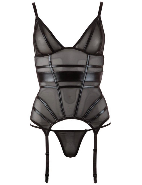 Cottelli LINGERIE Cami Suspender - Koronkowa koszulka z pasami do pończoch M