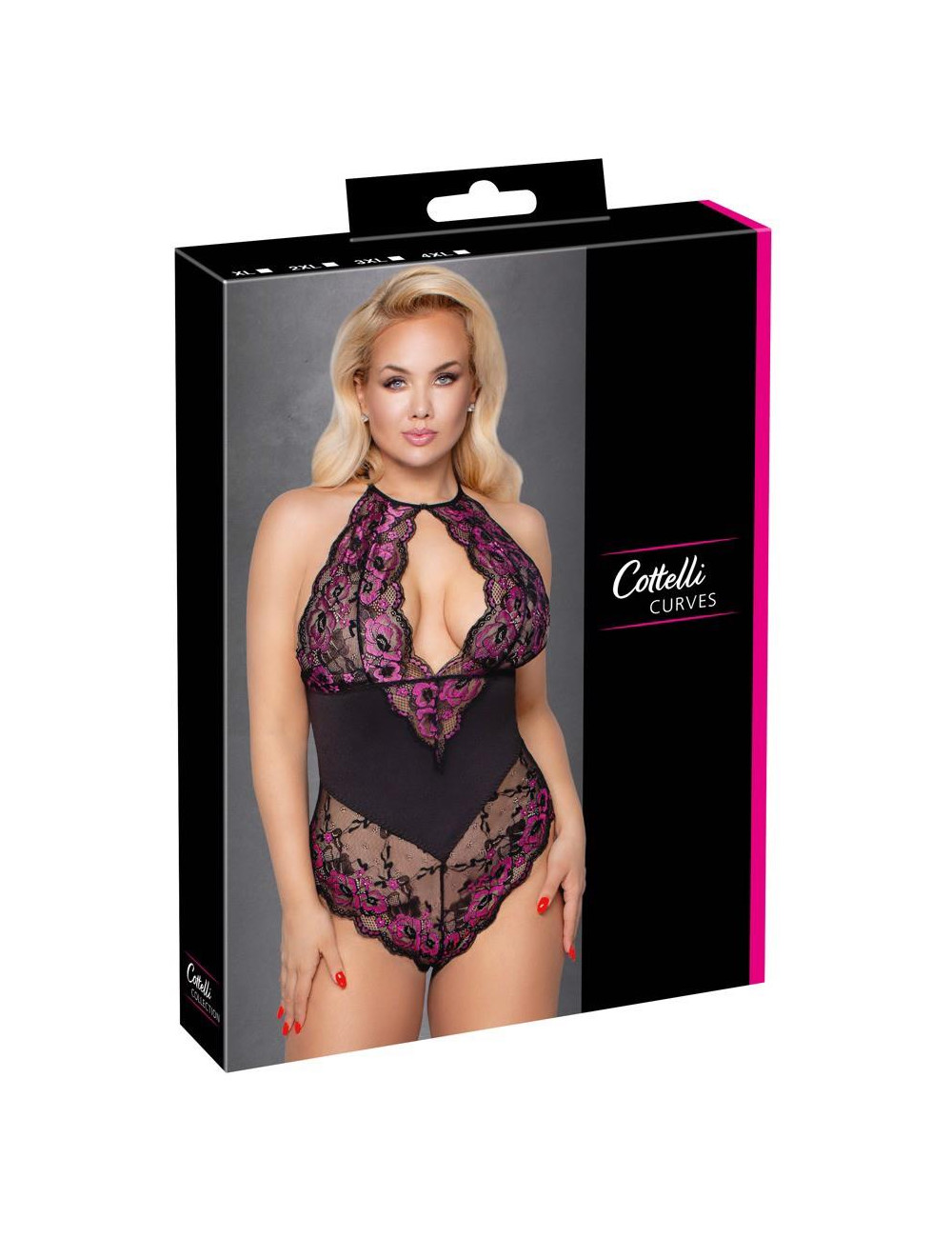 Body Lace 2XL – Bodystocking Cottelli CURVES z koronki dwukolorowej, bielizna