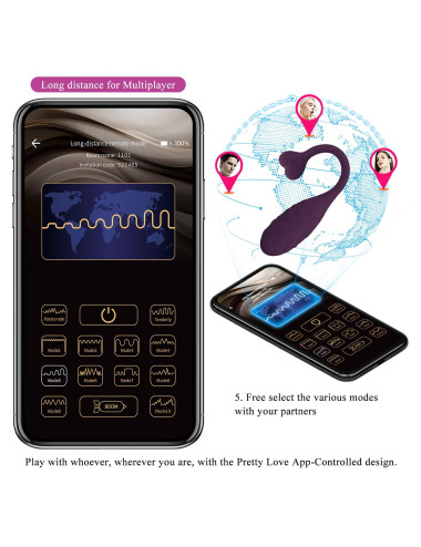 PRETTY LOVE - Fisherman Purple, 12 vibration functions Mobile APP remote control