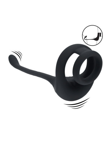 Dual Motor Silicone Cockring with Prostate Stimulator - Black