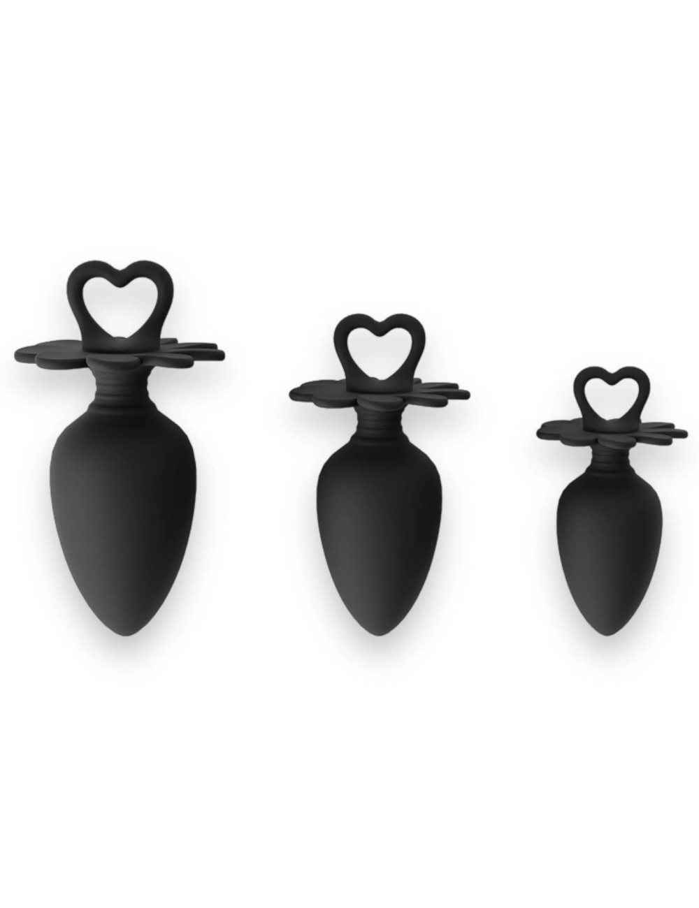 Power Escorts Heart Plug Anal Starter 3-Pack S/M/L - silikon medyczny, korek analny, czarny