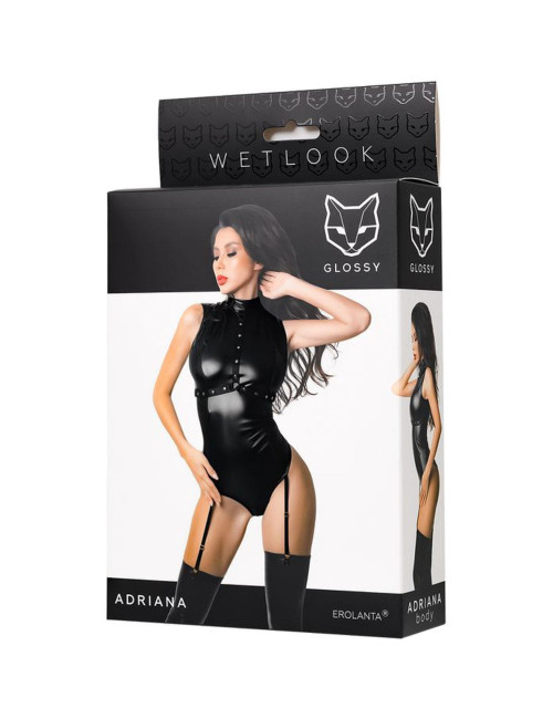 Glossy Body Adriana Czarne Błyszczące Body Damskie XL