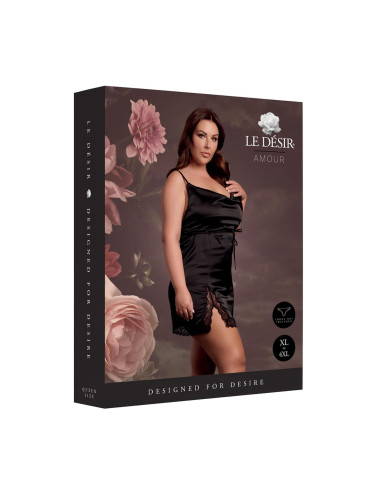 Le Désir Open Back Silk Dress Plus Size - Czarna sukienka z rozcięciem