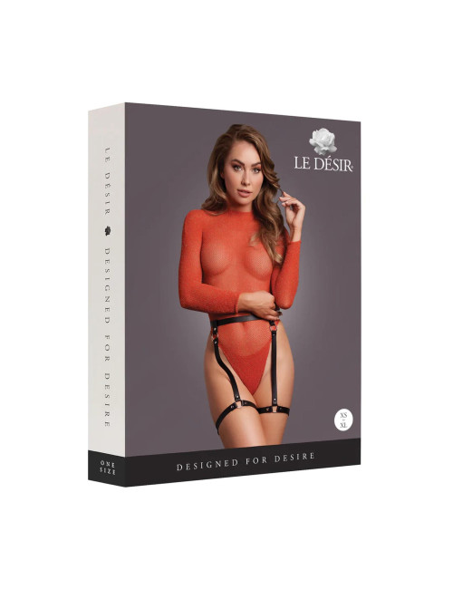 Le Désir Shimmering Open-Back Bodysuit - czerwono-złoty S/M