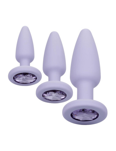 Crystal Booty Kit Purple - Zabawki analne z biżuterią analną, zestaw 3 wtyczek silikonowych z gem base