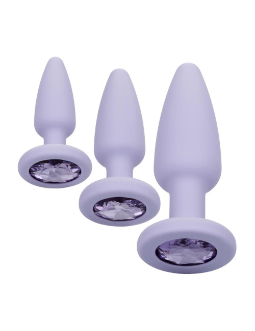 Crystal Booty Kit Purple - Zabawki analne z biżuterią analną, zestaw 3 wtyczek silikonowych z gem base
