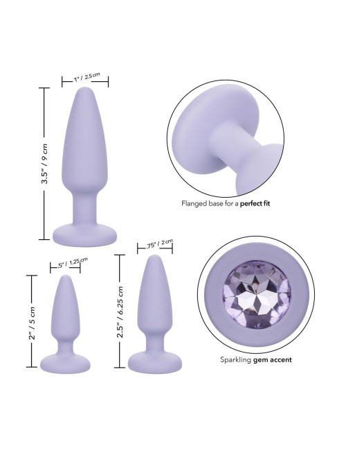 Calexotics Crystal Booty Kit Purple - Zestaw 3 Zatyczek Analnych z Kryształem