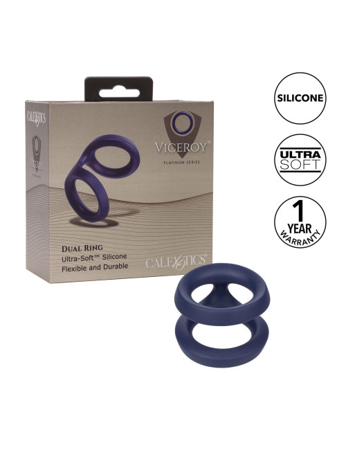Viceroy Dual Ring Blue - Pierścień silikonowy bez wibracji, podwójny