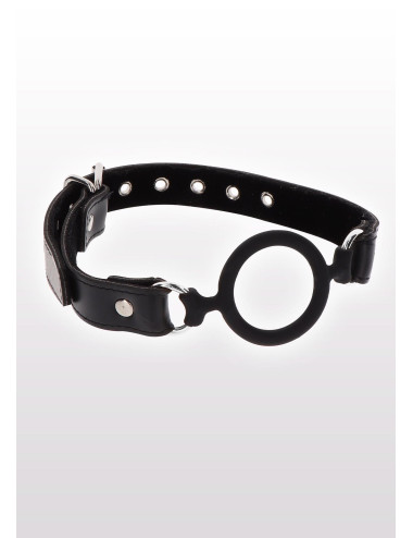 Open Ring Gag Black - Knebel BDSM Zabawki Silikon i Wegańska Skóra, Regulowany Pas