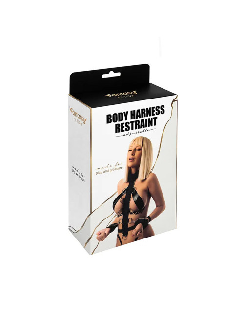 Harness with adjustable neck, belt and breastplate with rings