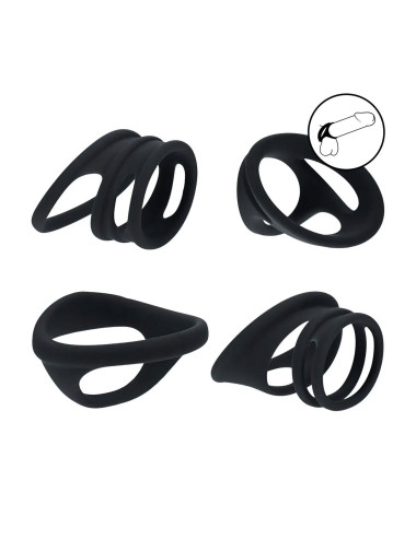 Silicone Cock and Ball Ring Set of 4 - Black