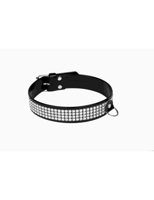 Wiązania-WHIPS lakier, obroża damska z kryształkami, czarna, 3cm