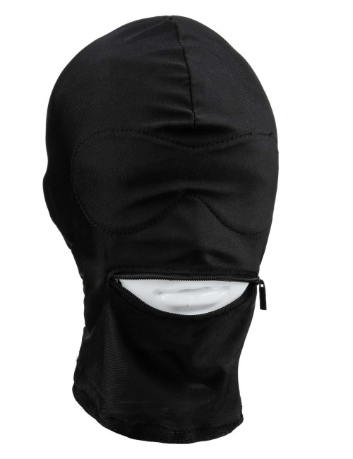 Maska BDSM Fetish Hood - Maska na glowe z zapieciem na usta, oczy w ciemnosci