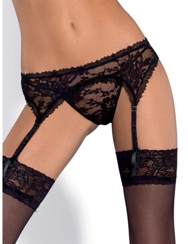 Obsessive Catia - Zmysłowy Czarny Pas do Pończoch i Stringi L/XL