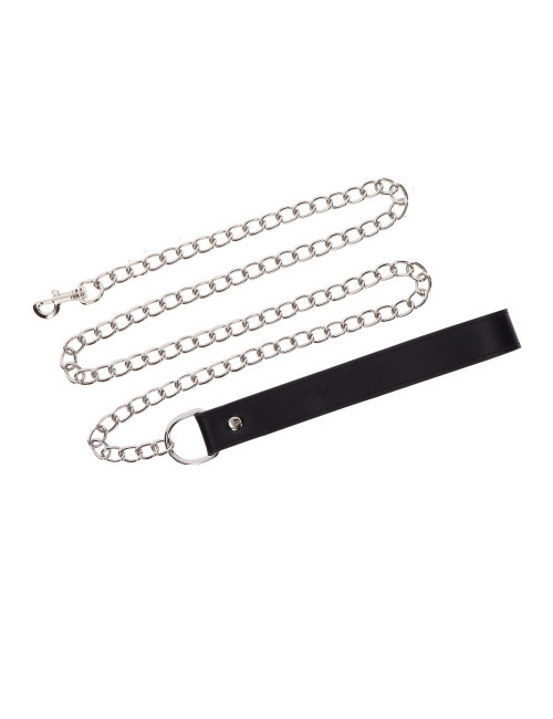 Chain Leash Black – Kagańce BDSM, Wiązania, Zabawki dla Par – Vegan PU Leather, 100 cm