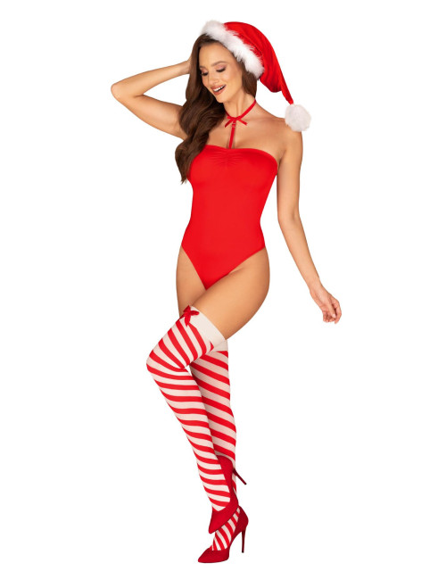 Obsessive Kissmas Pończochy Czerwone L/XL