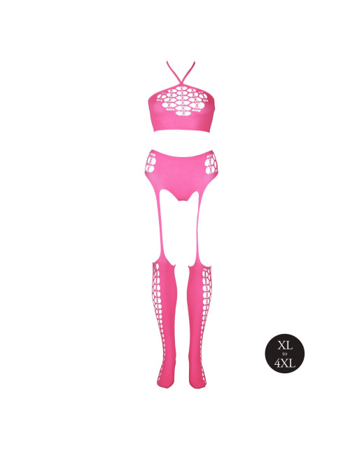 Ouch! Neonowy komplet bielizny Crop Top z pończochami XL/XXXXL