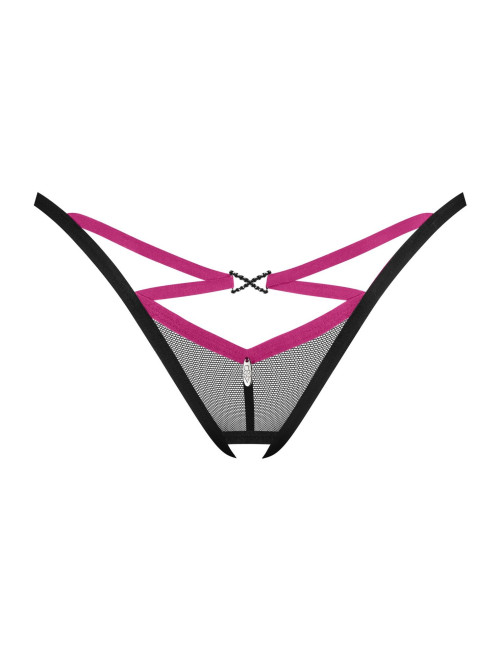 Obsessive Novenes Stringi Otwarte XL/2XL z fioletowymi paskami
