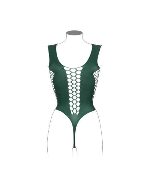 Le Désir Zielone Body V-Neck Teddy z Kryjącymi Panelami