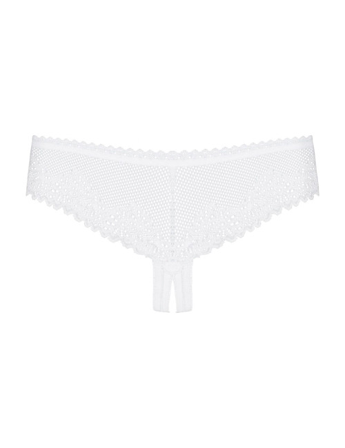 Obsessive Alabastra - Białe koronkowe stringi otwarte L/XL