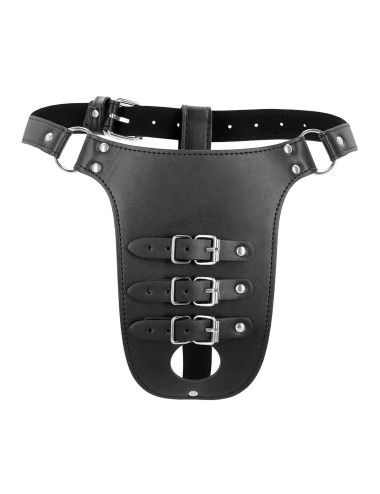 PU Leather Chastity Belt with Straps - Black