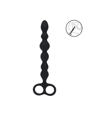 Beaded Silicone Anal Probe with Double Loop - Black