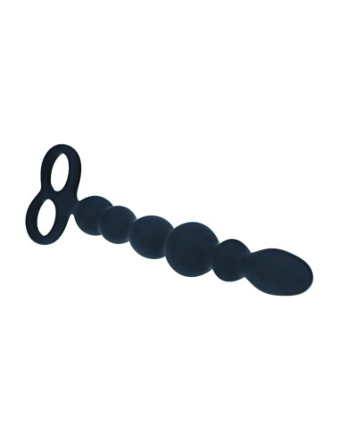 Beaded Silicone Anal Probe with Double Loop - Black