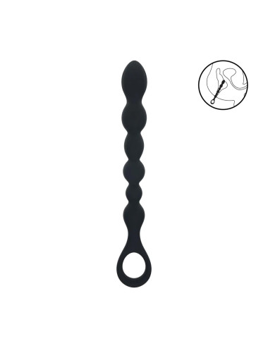 Beaded Snake Silicone Anal Probe with Loop - Black