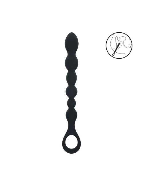 Beaded Snake Silicone Anal Probe z Pętlą – Czarny, Zabawki Analne, Silikon Premium, Pręty
