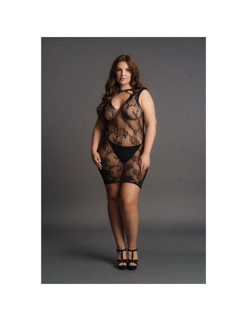 Le Désir Koronkowa Sukienka Mini Plus Size z Wysokim Kołnierzem