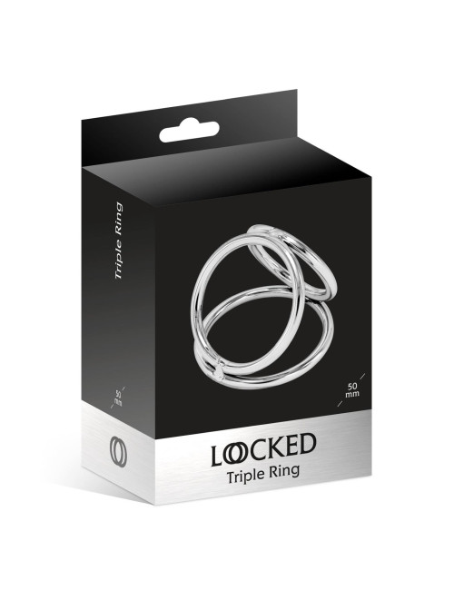 LOCKED Triple Ring 50/37/45 mm (Size T2) - Pierścień bez wibracji z stali nierdzewnej, pierścień penisa, BDSM