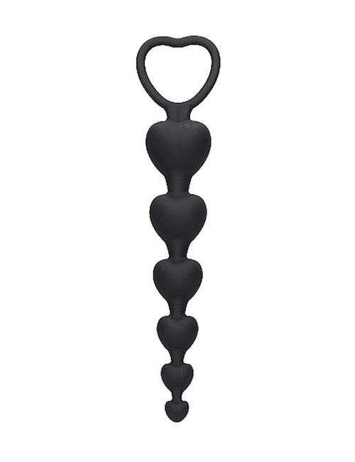 Ouch! Anal Heart Beads Black – Czarne kulki analne w kształcie serc