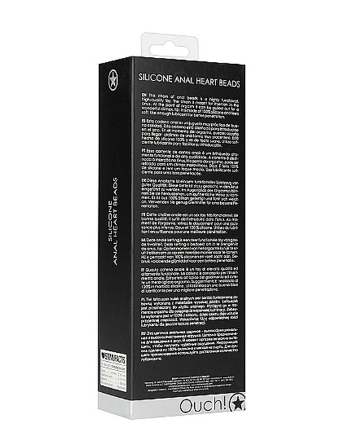 Ouch! Anal Heart Beads Black – Czarne kulki analne w kształcie serc