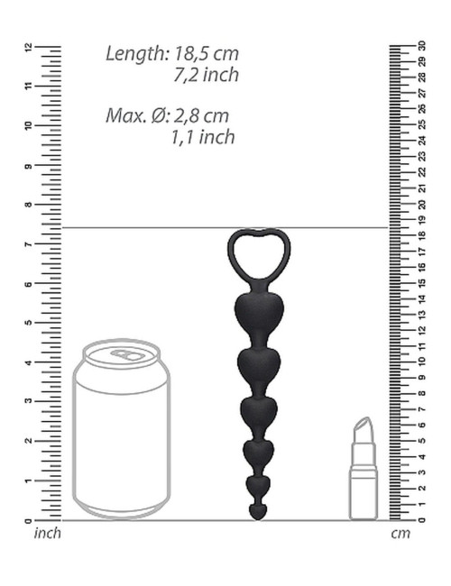 Ouch! Anal Heart Beads Black – Czarne kulki analne w kształcie serc