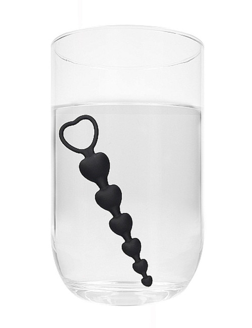 Ouch! Anal Heart Beads Black – Czarne kulki analne w kształcie serc