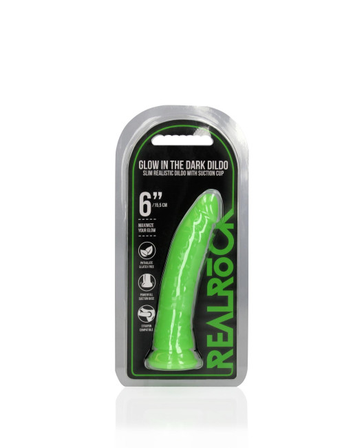 Slim Realistic Dildo with Suction Cup - Glow in the Dark - 6'' / 15,5 cm