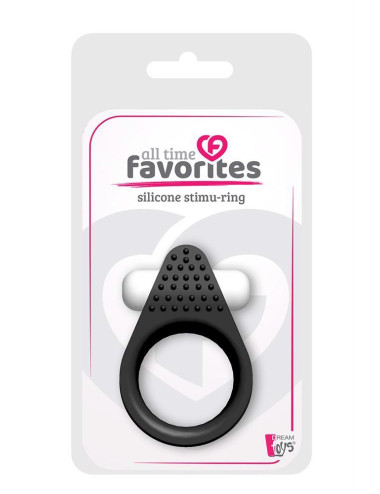 ALL TIME FAVORITES SILICONE STIMU-RING BLACK - Pierścień wibracyjny silikonowy z kulą, zabawki z wibracją