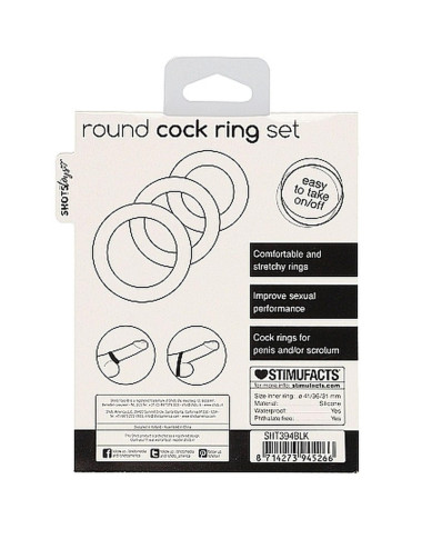 Round Cock Ring Set - Black