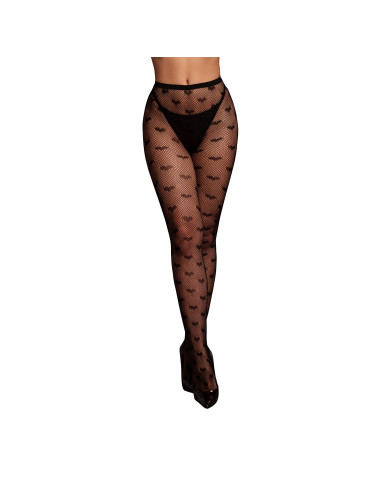 Heart Patterned Tights - One Size - Black