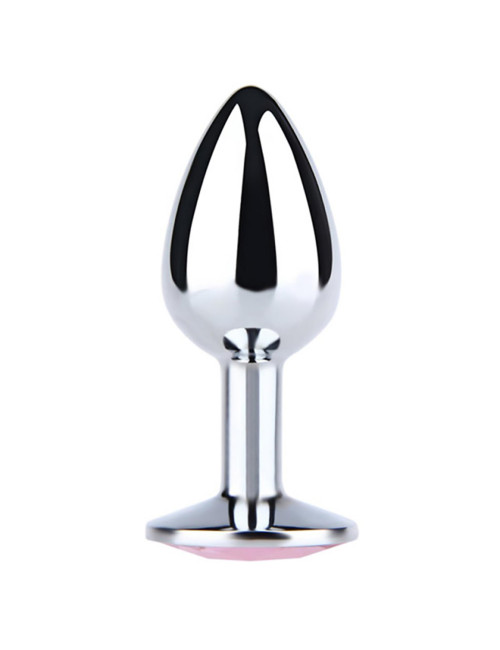 Silver Medium Butt Plug with Pink Diamond