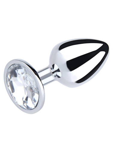 Silver Medium Butt Plug with White Diamond