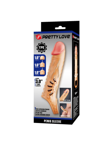 Pretty Love Penis Sleeve TPE - Nakładki Przedłużki, Zabawki dla dorosłych, 3 wymienne końcówki 2,5 cm