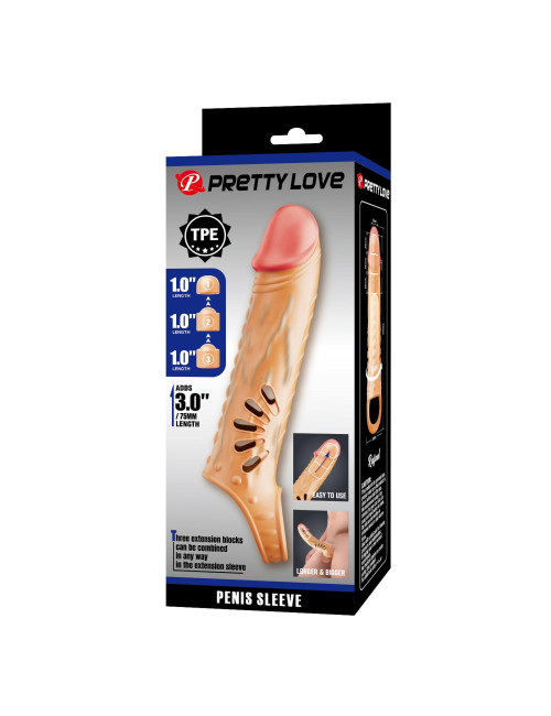 Pretty Love Penis Sleeve TPE - Nakładki Przedłużki, Zabawki dla dorosłych, 3 wymienne końcówki 2,5 cm
