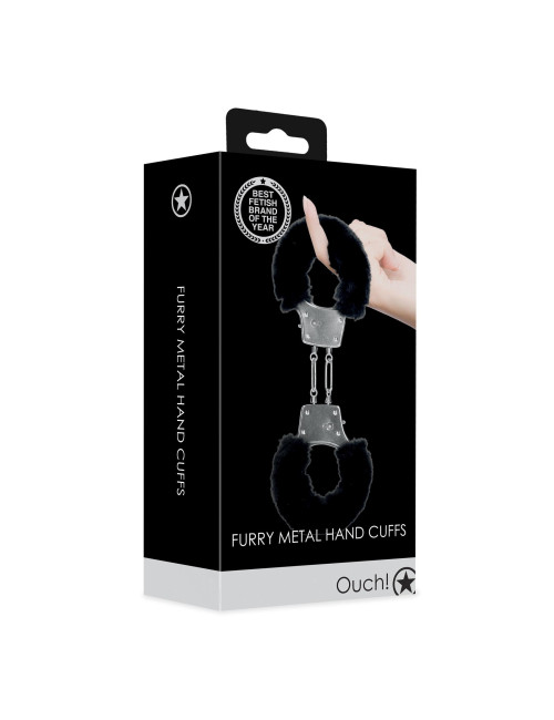 Furry Metal Hand Cuffs - Black